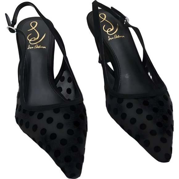 Bianka Slingback Dot Mesh Kitten Heel by Sam Edelman Women US 8M EU 38.5 - Picture 1 of 6